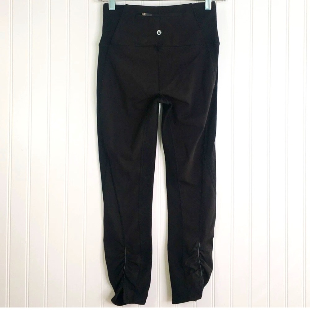 Lululemon Womens Activewear Pants Black Running Ruched Back Zip Pocket Yoga 6